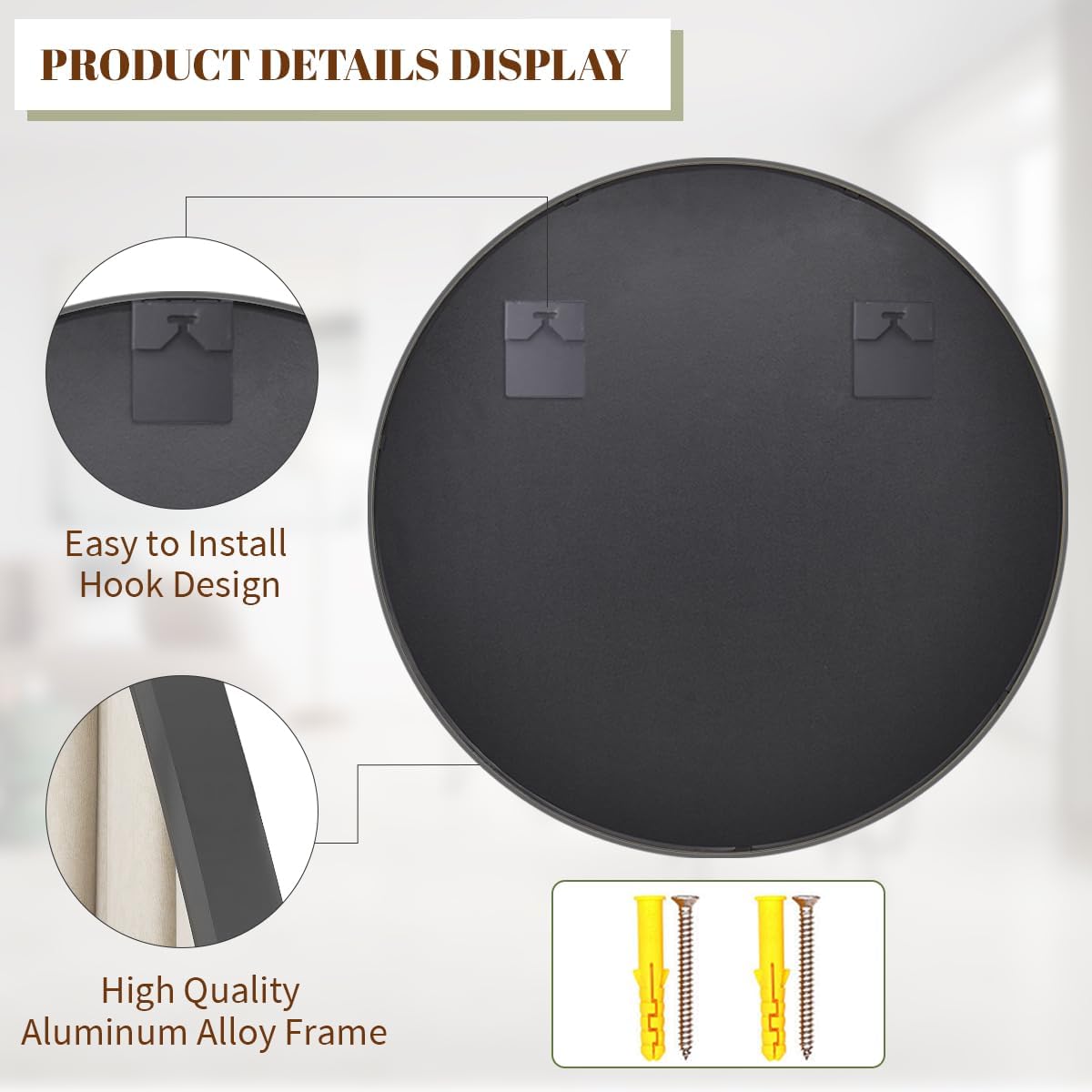 BEAUTYPEAK 30 Inch Round Mirror, Metal Frame Circle Mirror, Wall Mounted for Entryway, Bathroom