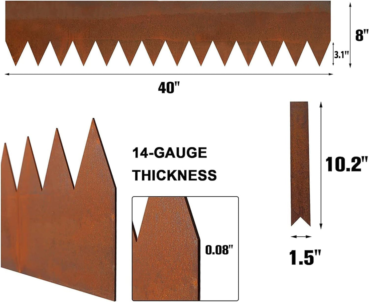 Worth Garden 6 Pack Cor-Ten Steel Landscape Edging w/Rust Patina Finish - 40" L x 8" H Strips