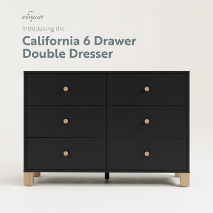 Storkcraft California 6-Drawer Double Dresser (Black with Driftwood) - GREENGUARD Gold Certified
