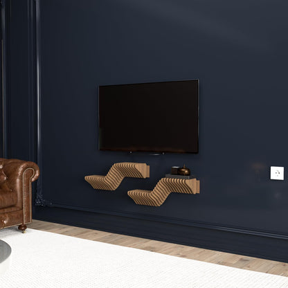 Parametric 20 inch Floating Shelf TV Unit Modern Geometric Wooden Wall Piece Decor Natural Oak