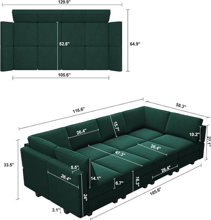 Belffin Modular Sectional Sofa with Storage Chaises Sectional Sleeper Sofa Couch 8 Seat Sectional