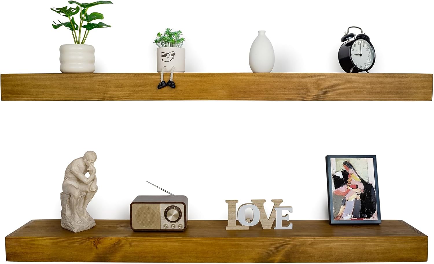 Floating Shelves 3 inch Thick for Wall Set of 2,Solid Pine Wood Wall Mount Shelf for Kitchen Living