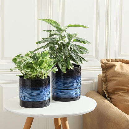Nihow Self Watering Plant Pot: 6 Inch Ceramic Planter with Drainage Hole & Water Storage Plus for