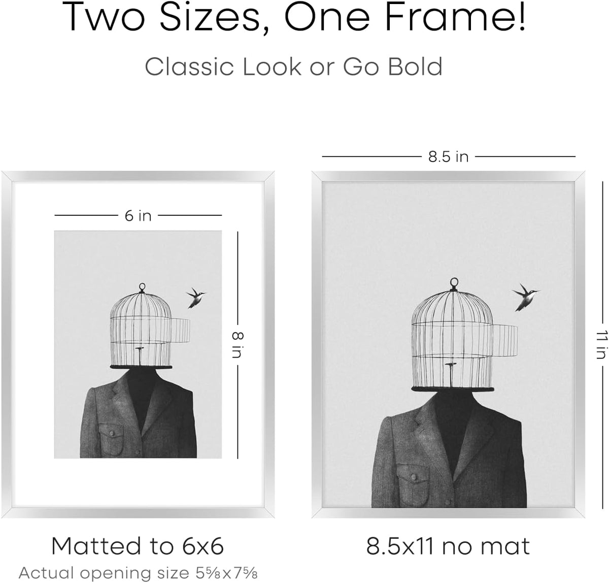 Homeforia 8.5x11 Picture Frame Silver, High End Metal 8.5 x 11 Poster Frames with Mat 6 by 8 Photo