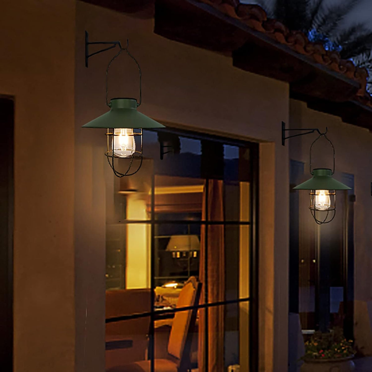 pearlstar Solar Lantern Outdoor Hanging Light Metal Farmhouse Solar Lamp with Warm White Edison