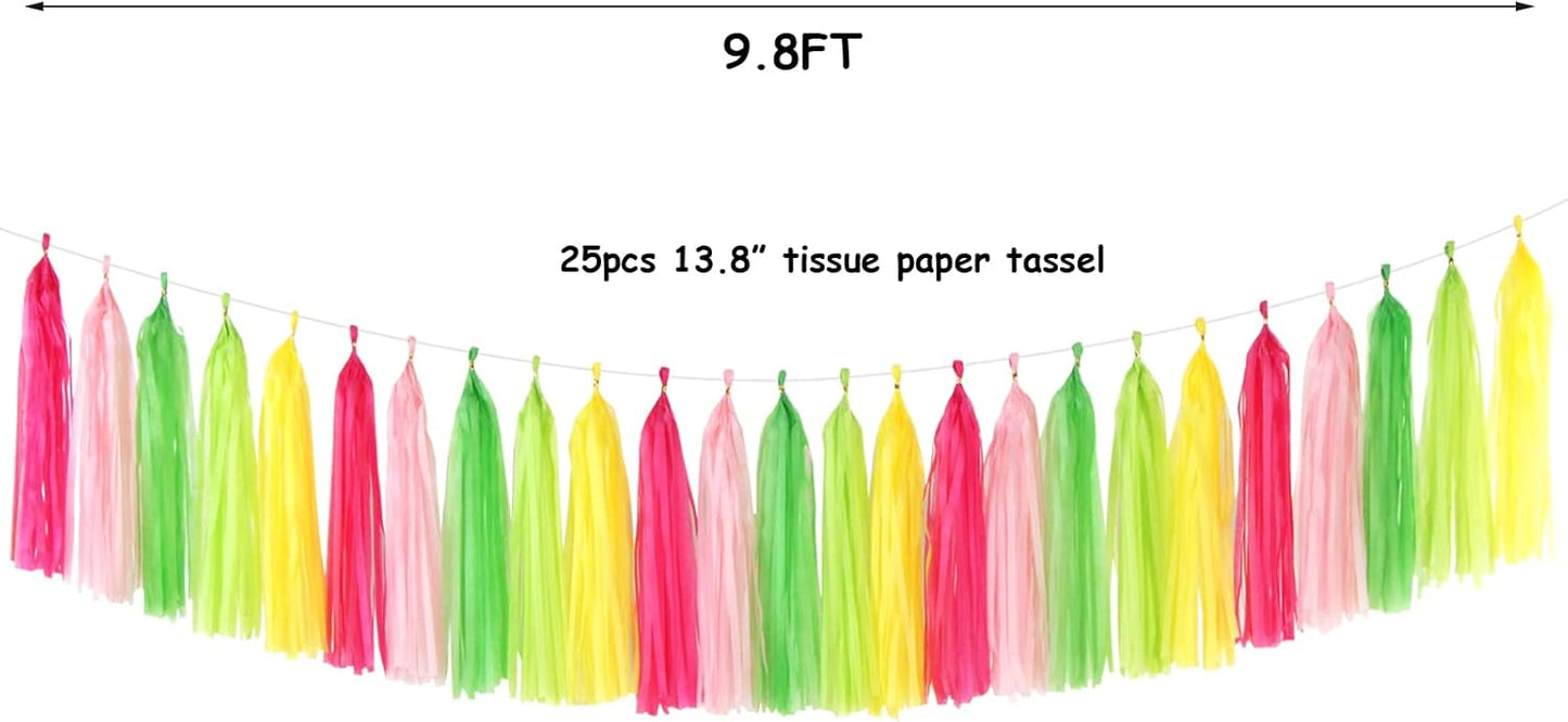 Hawaiian-Themed Pool Party-Decorations Tassel Garland - 25pcs Tropical Jungle Aloha Birthday