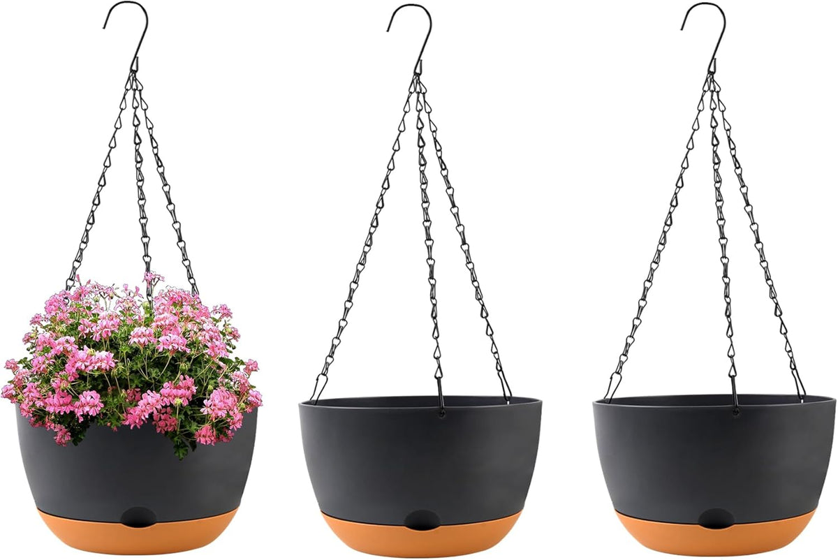 10 inch Plant Pot Hanging Planters Self Watering Pots for Indoor Plants, 3 Pack Plastic Hanging