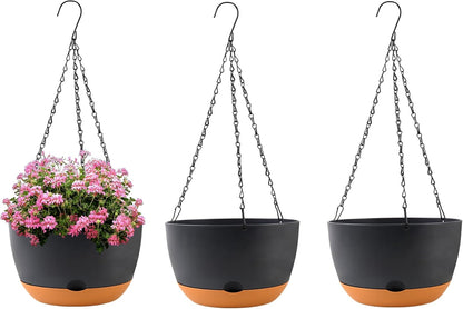 10 inch Plant Pot Hanging Planters Self Watering Pots for Indoor Plants, 3 Pack Plastic Hanging