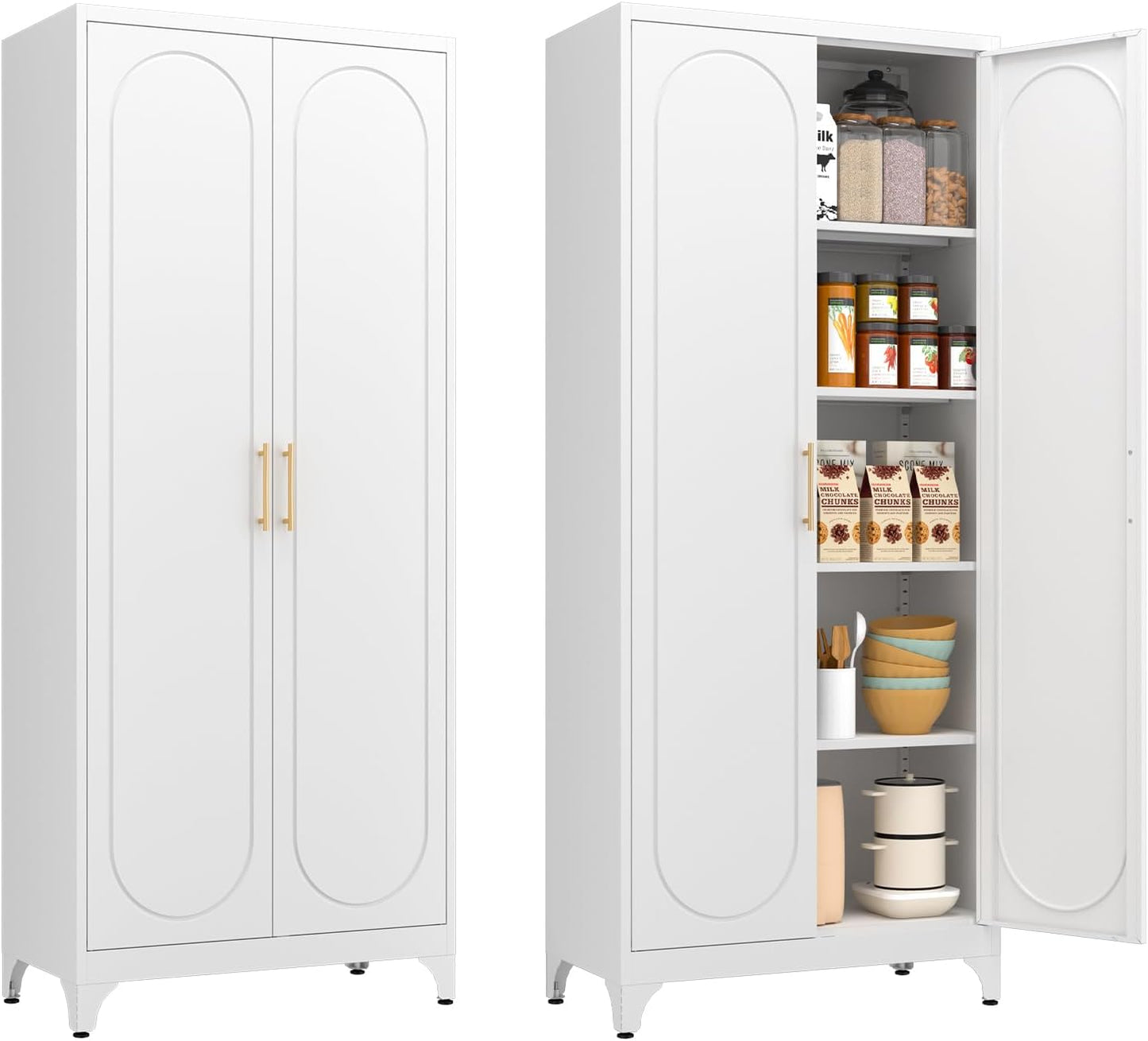 Metal Storage Cabinet with Doors and Shelves, 75 Inch Tall Kitchen Pantry Cabinet, Pantry Cabinets