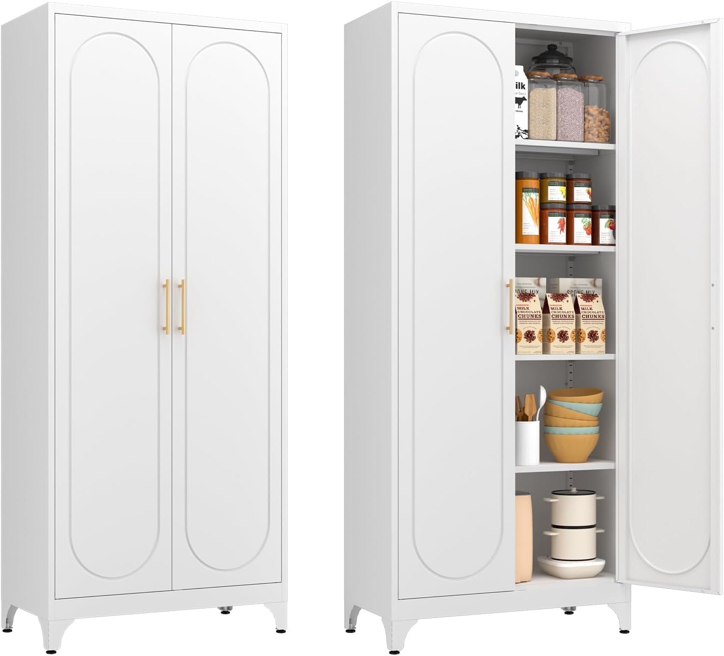 Metal Storage Cabinet with Doors and Shelves, 75 Inch Tall Kitchen Pantry Cabinet, Pantry Cabinets