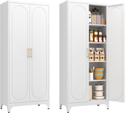 Metal Storage Cabinet with Doors and Shelves, 75 Inch Tall Kitchen Pantry Cabinet, Pantry Cabinets