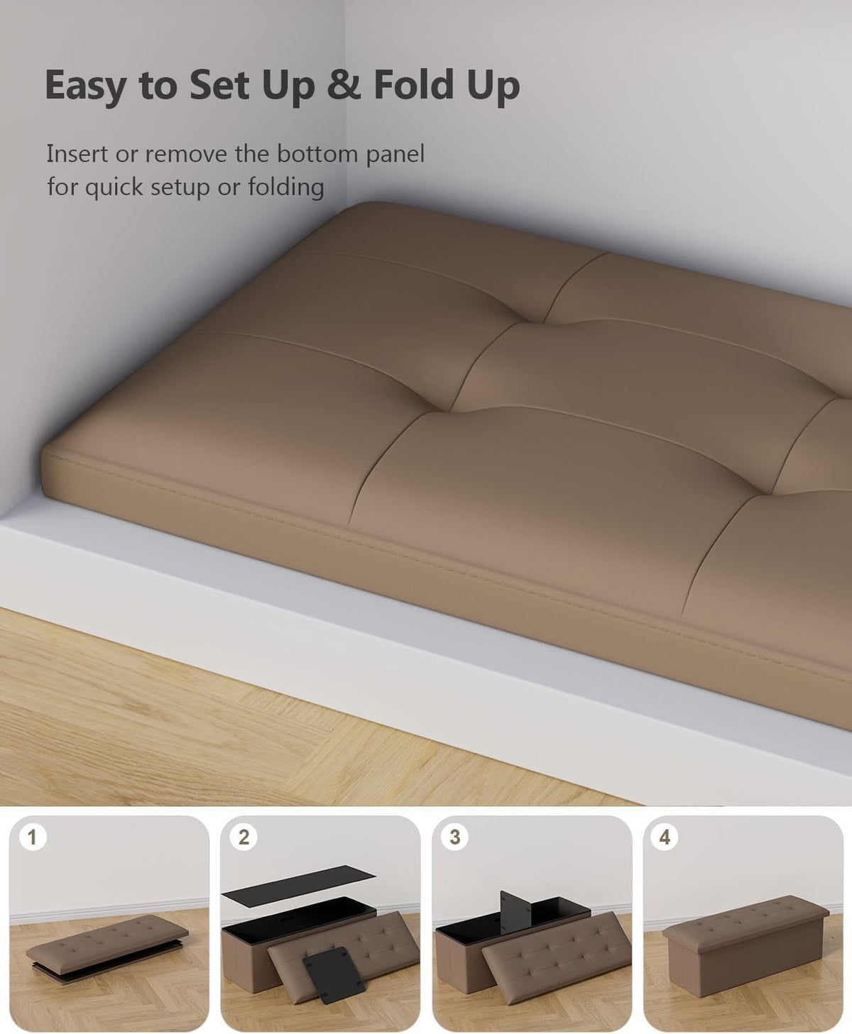 Storage Ottoman Bench, Folding Ottoman Foot Rest, End of Bed Bench,Storage Chest, for Living Room