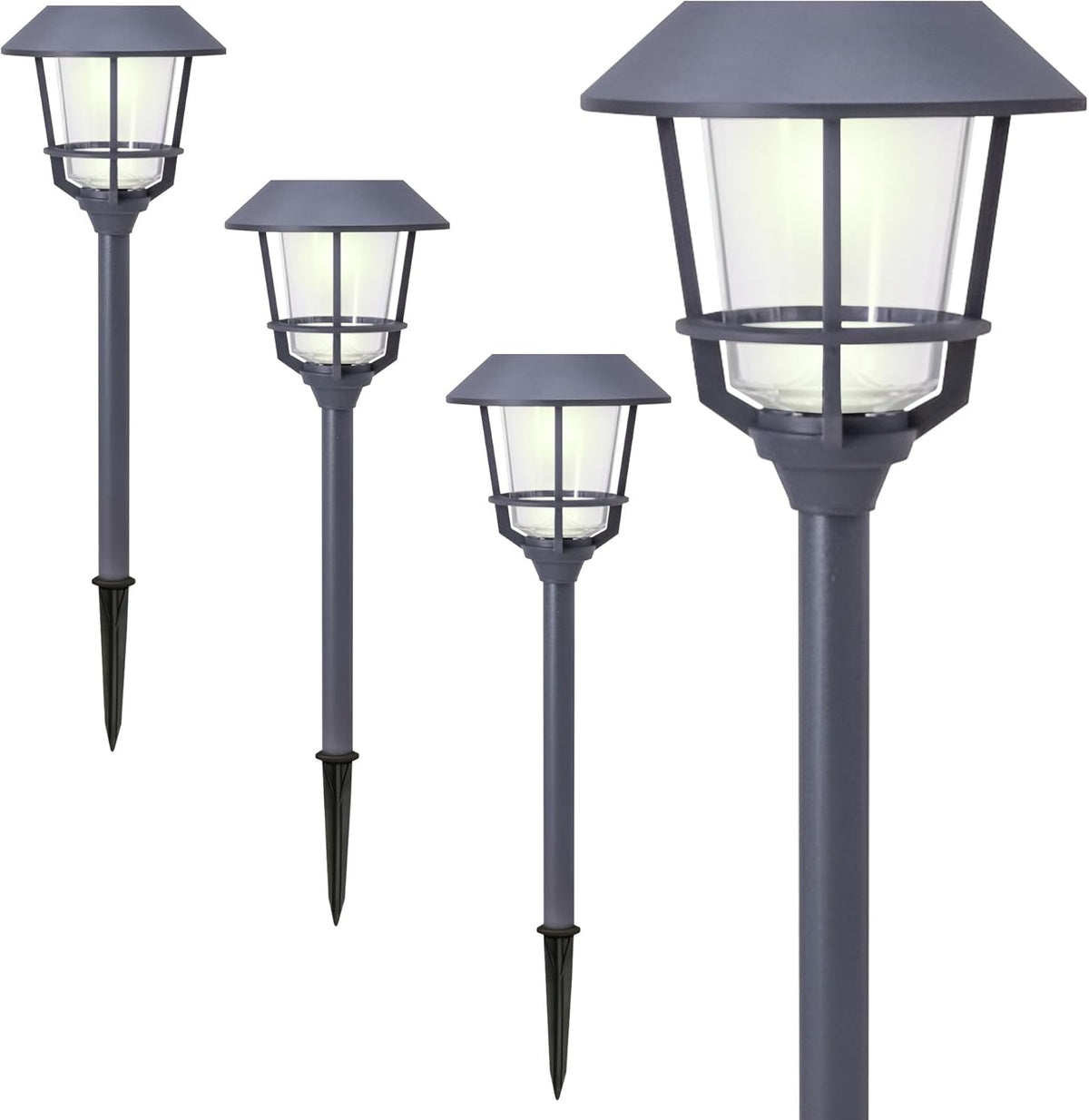 Solar LED Path Lights 4 Pack – 12 Lumens, Warm White, Weathered Zinc, Stainless Steel, Solar