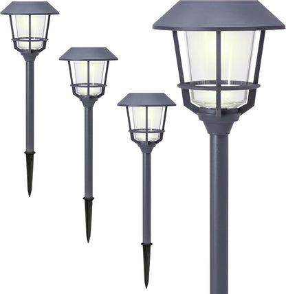 Solar LED Path Lights 4 Pack – 12 Lumens, Warm White, Weathered Zinc, Stainless Steel, Solar