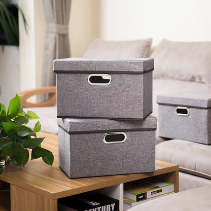 PRANDOM Foldable Storage Boxes with Lids [1-Pack] Linen Fabric Collapsible Storage Bins Organizer
