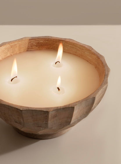 Kate and Laurel Plete Round Pleated Wood Candle Bowl, 8 Inch Diameter, Light Natural, Modern