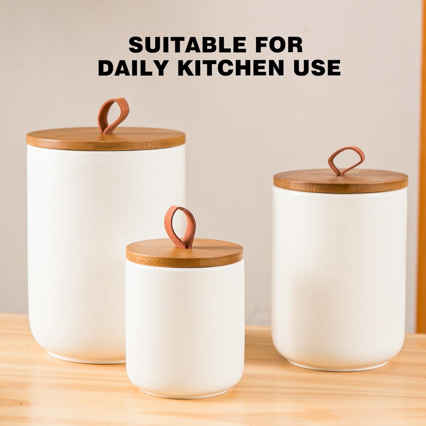 Ceramic Canister Set for Kitchen, 3pcs White Ceramic Kitchen Canisters for Countertop with Airtight