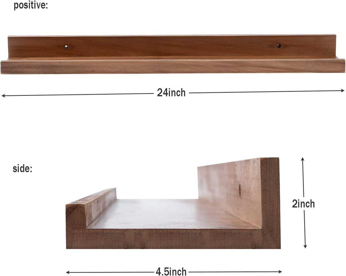 AZSKY Floating Photo Shelves Fair Light Walnut 24 Inch Picture Ledge for Storage Wall Book Shelves