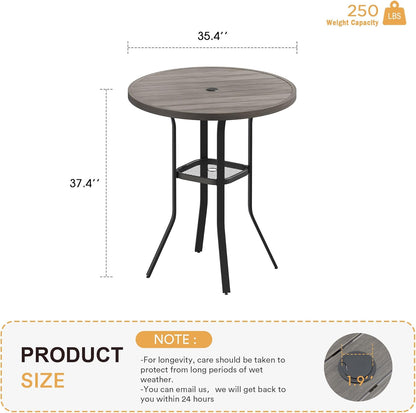 VICLLAX 35.5" Round Outdoor Bar Table, Bar Height Patio Table with Adjustable Umbrella Hole for