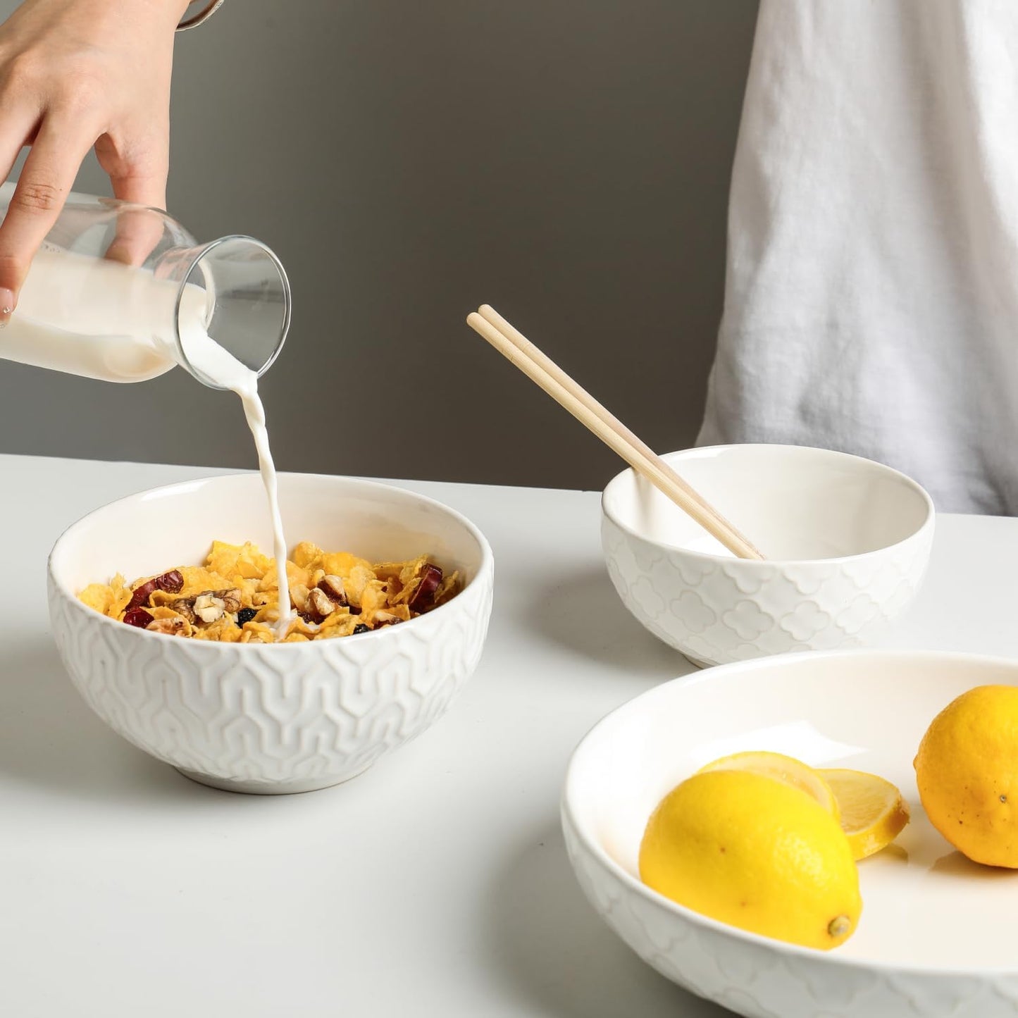 Sureasy Ceramic Cereal Bowls Set of 4-25 oz White Soup Bowls for Kitchen, Perfect for Soup, Pasta