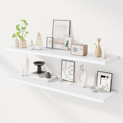 55" Floating Shelves for Wall, 12" Deep Slim White Floating Shelves, Wall-Mounted Shelves for