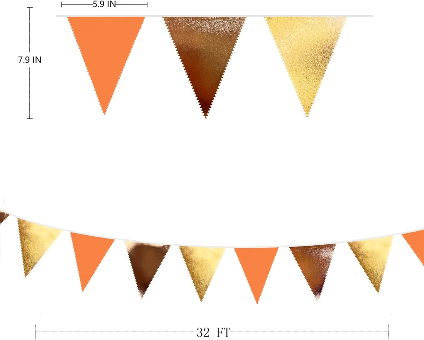 Fall Party Decorations Orange Gold Brown Metallic Fabric Triangle Pennant Banner Flag Bunting