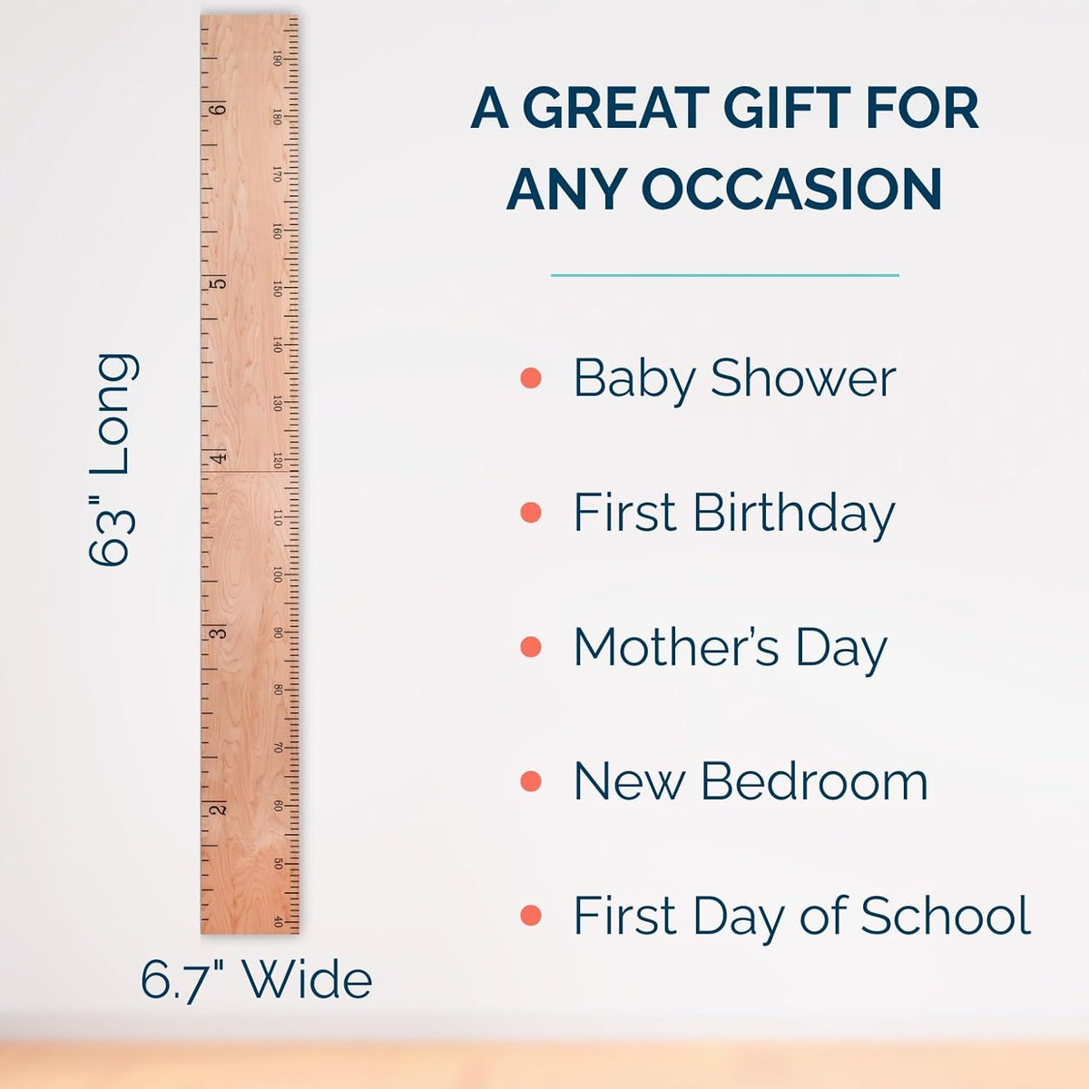 Wooden Growth Chart for Wall - Size Height Chart for Kids, Growth Measuring Board and Kids Height