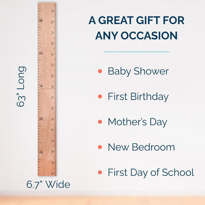 Wooden Growth Chart for Wall - Size Height Chart for Kids, Growth Measuring Board and Kids Height