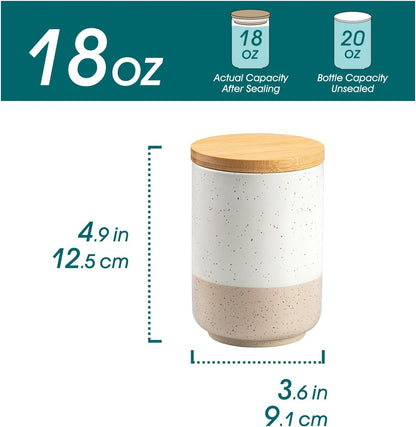 vancasso Sabine Small Ceramic Canister with Airtight Wood Lid - 18 oz Kitchen Storage for Coffee