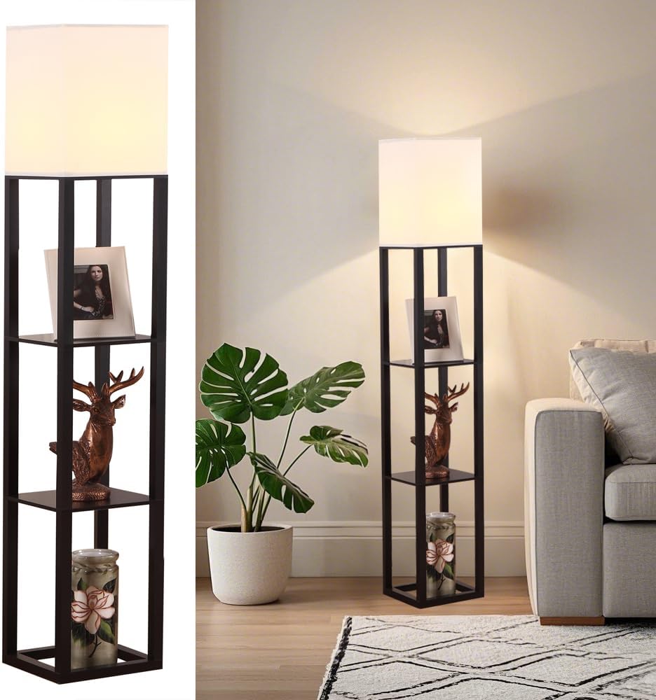 HomeFocus - Floor Lamp with Shelves,Shelf Floor Lamp with LED Bulb,Bookshelf Corner Display Lamp