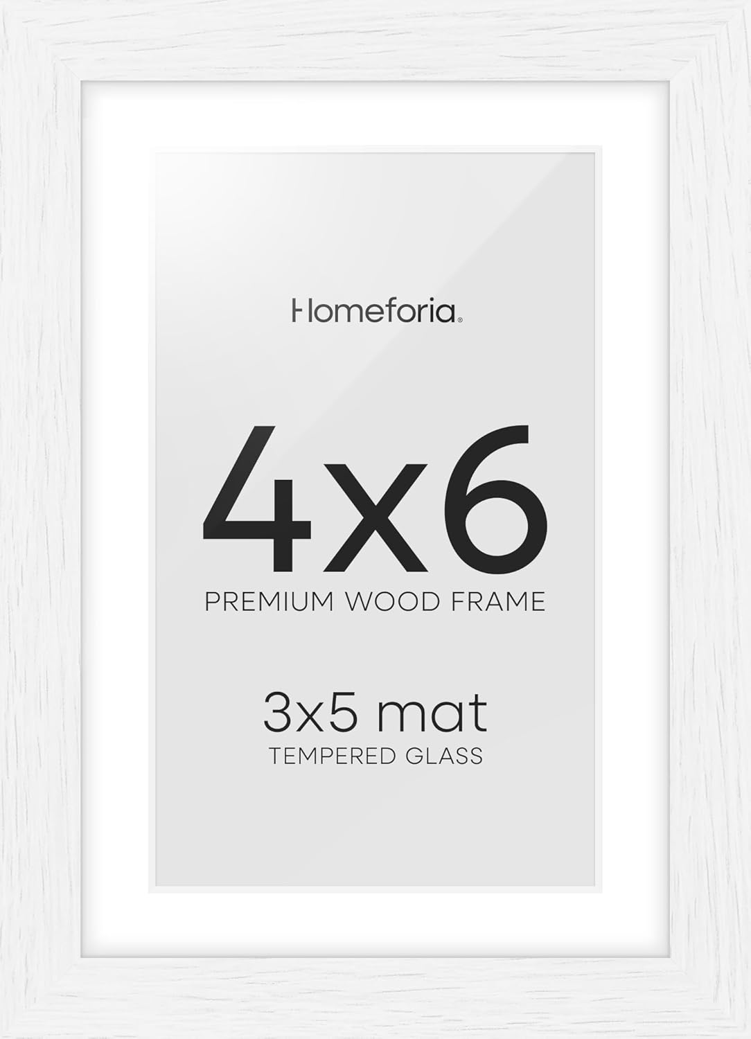 Homeforia White Picture Frames 4x6, High End Oak 4x6 Wooden Frame with Mat 3x5 Art, 4 x 6 White