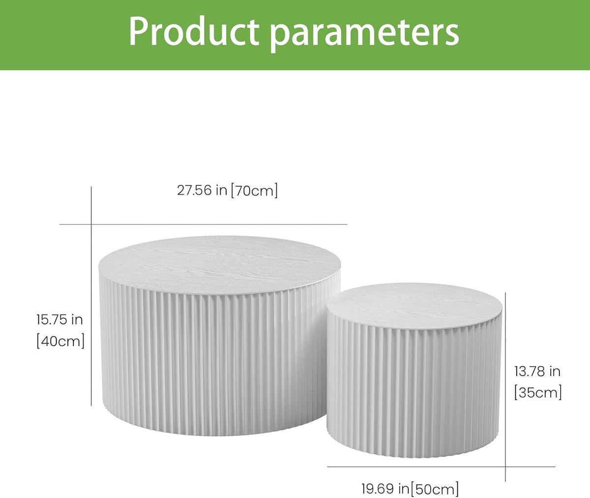 Round Coffee Table Set of 2, Nesting Coffee Table and End Table Set Small Circle Drum Side Table