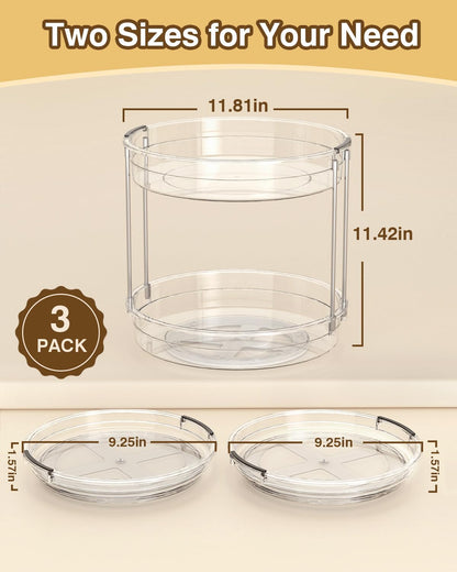 2 Pack Lazy Susan Organizer 9.25''and 11.81'' Two-Tier Lazy Susan Turntable for Cabinet, Spice