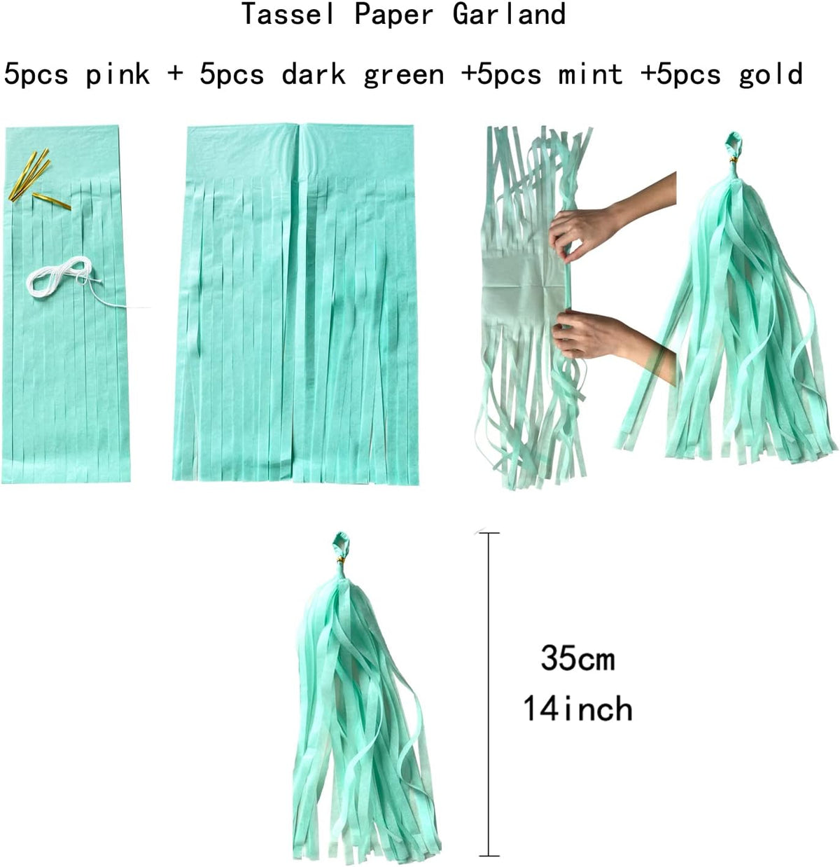 Sage-Green Pink-Gold Party-Decorations Tassel Garland - 20pcs Bachelorette Engagement Baby Bridal