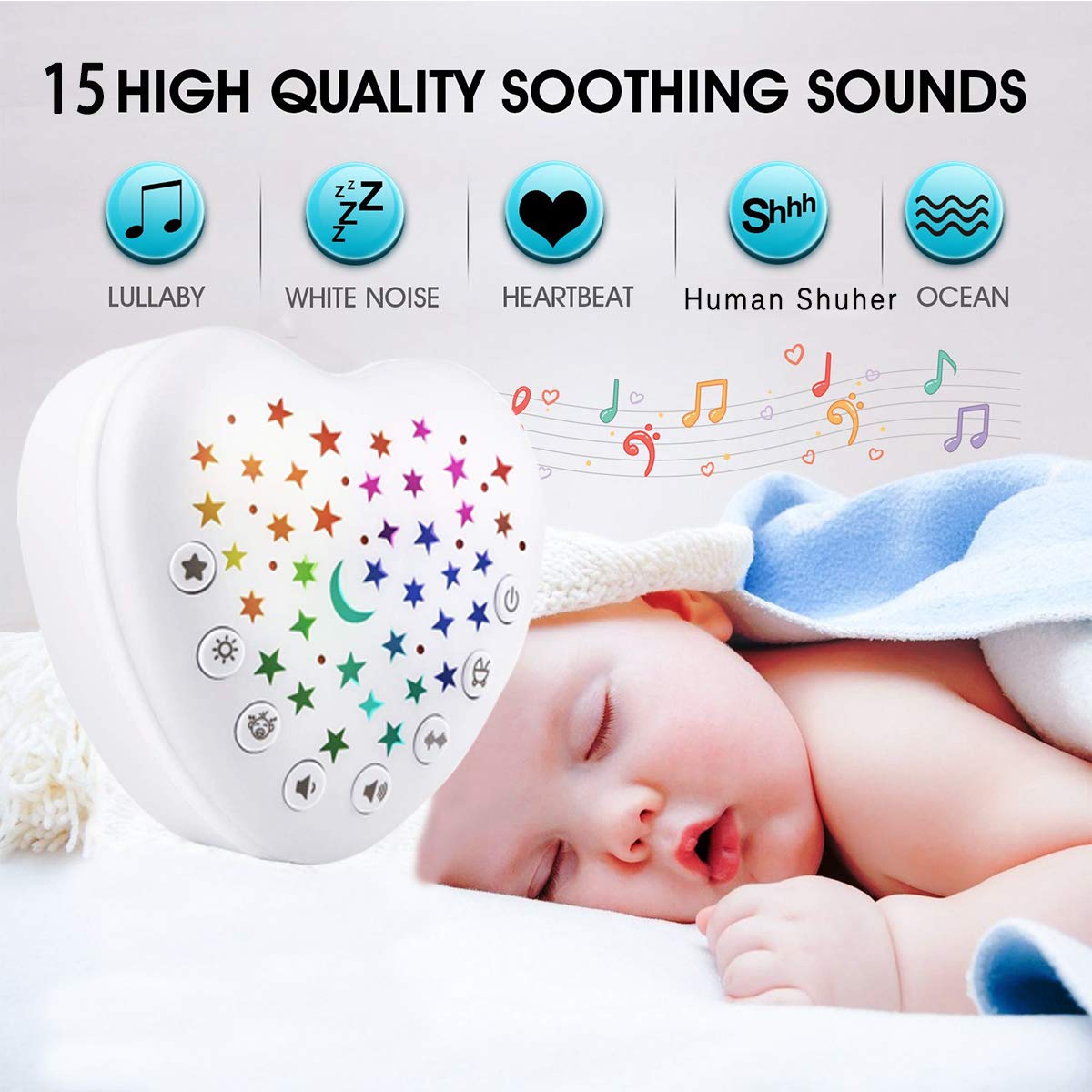 BEREST A13 White Noise Machine & Baby Sleep Soother with 15 Soothing Sounds & Projector Star Night