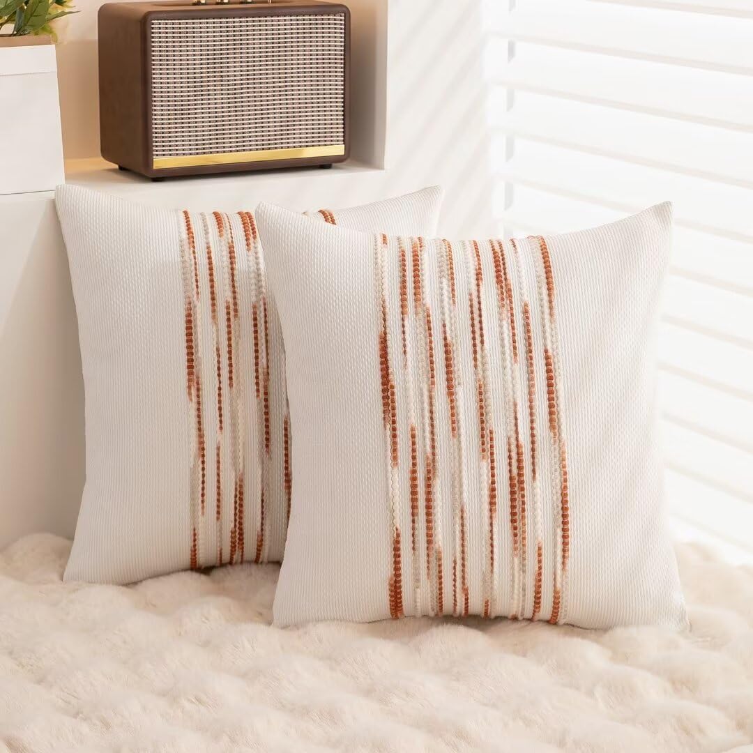 Boho Throw Pillow Covers 18x18 Set of 2 Christmas Decorative Cushion Case Striped Square Pillows