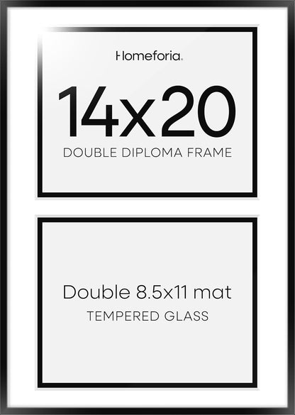 Homeforia 14x20 Double Diploma Frame Black, High End Metal 14 x 20 Certificate Frames with Mat for