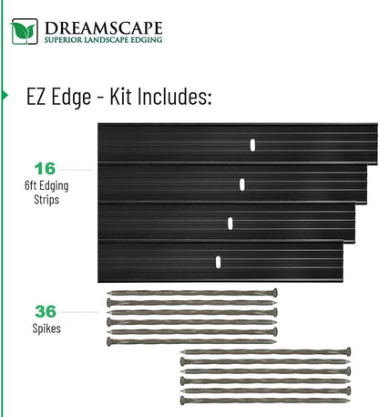 Dreamscape E-Z Edge Aluminum Landscape Edging - 12 Strips, 6ft Each (72ft Total), Mill Finish