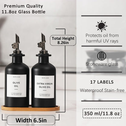 HOMCDALY Olive Oil Dispenser for Kitchen, 11.8oz Glass Kitchen Dispenser Bottle, Black Oil&Vinegar