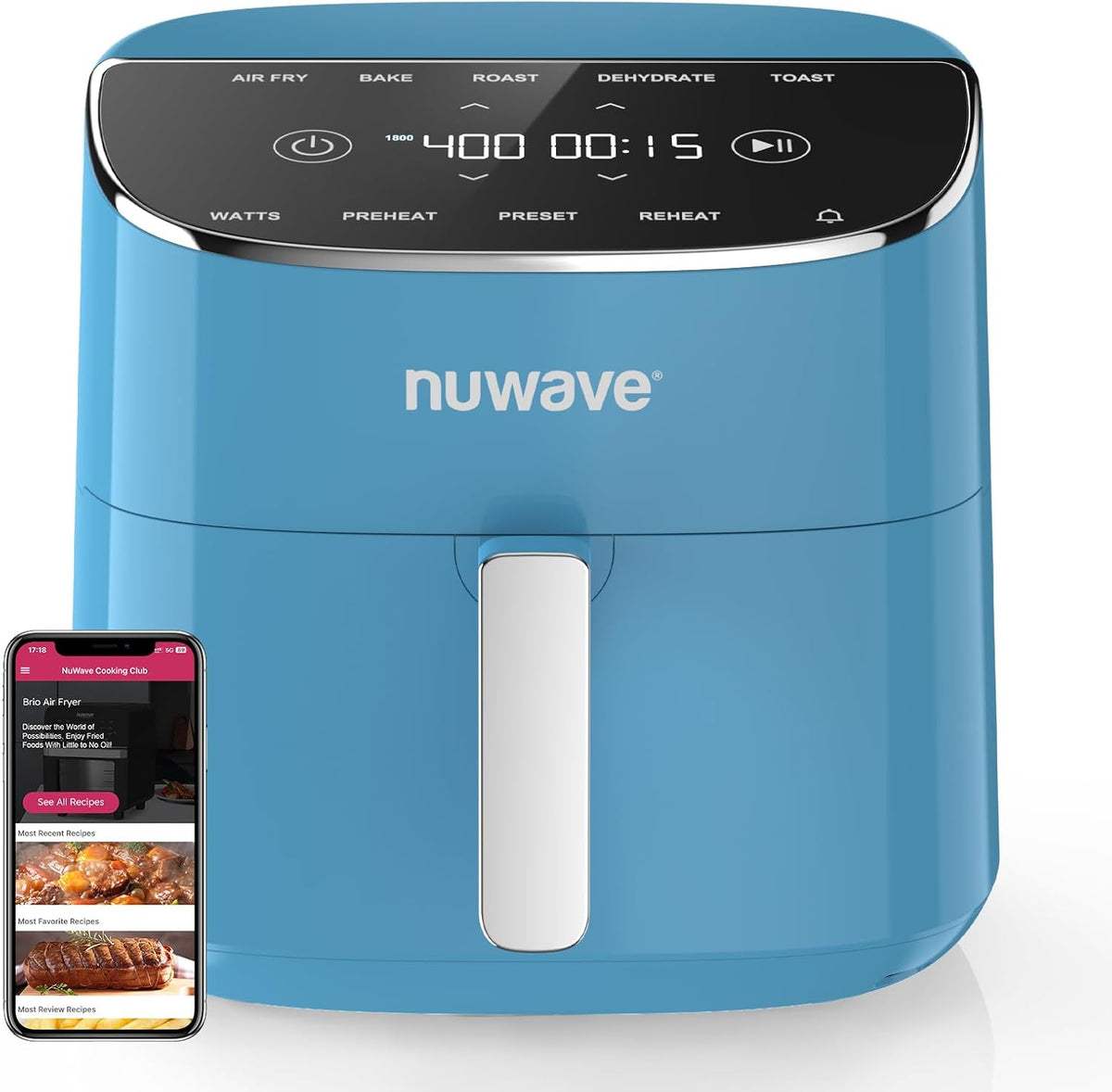 Nuwave Brio Plus Air Fryer 8 Qt, New & Improved, PFAS-FREE, 7 Digital One-Touch Cook Functions that