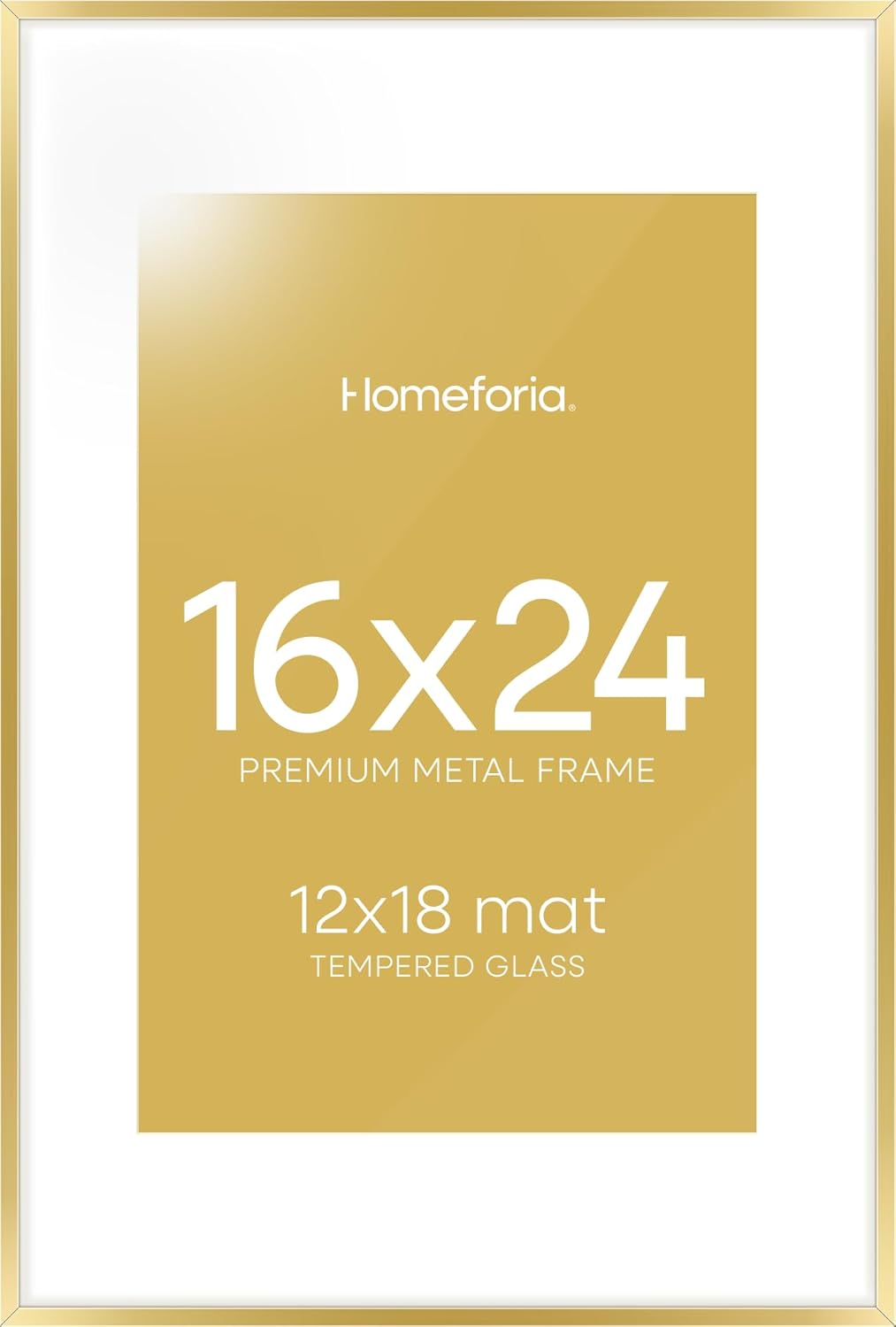 Homeforia 16 x 24 Picture Frame Gold, High End Metal 16x24 Poster Frames with Mat 12x18 Photo, 16 x