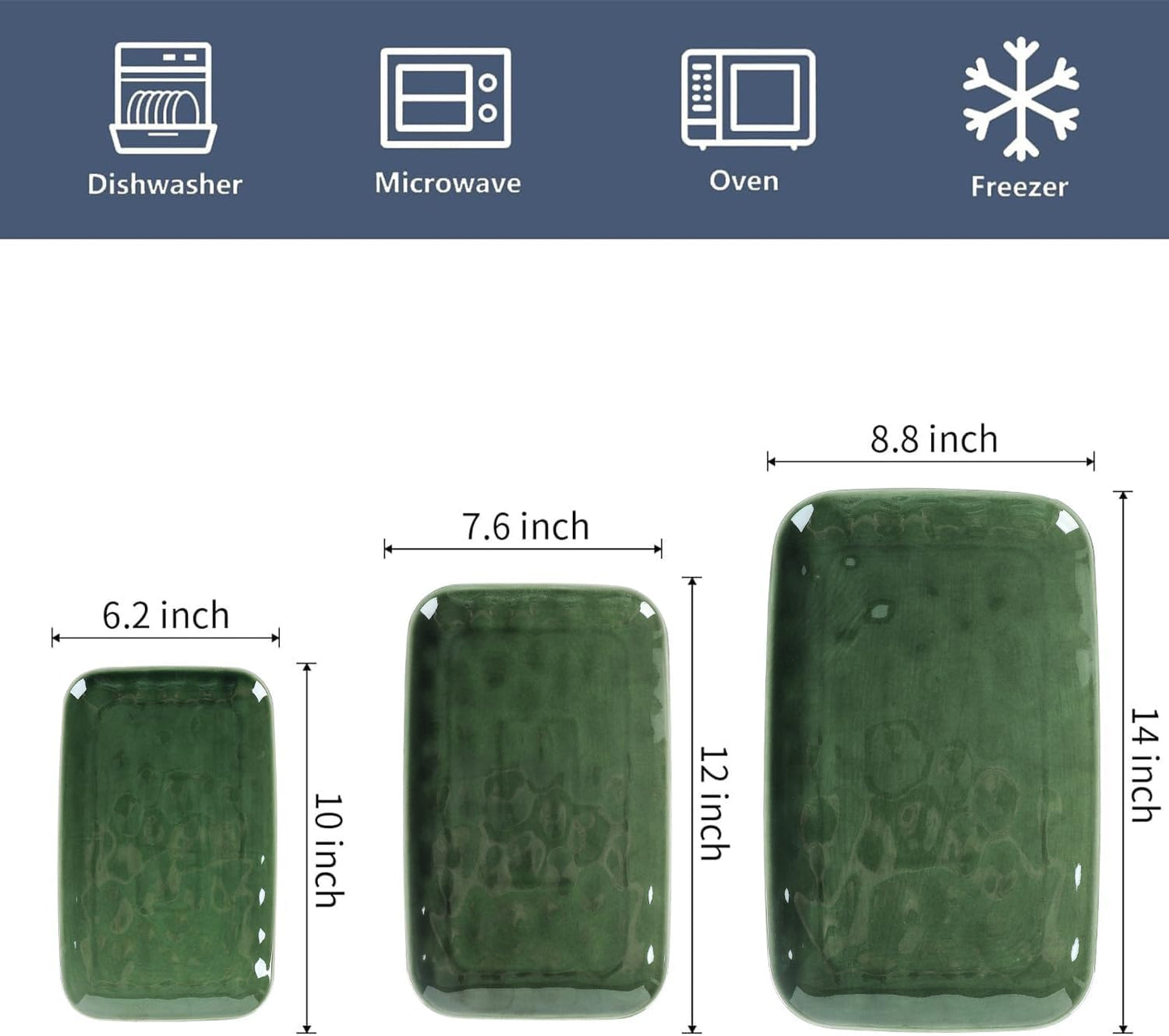 vicrays Ceramic Rectangle Serving Platters - 14" 12" 10" Porcelain Serving Trays Plates for Party