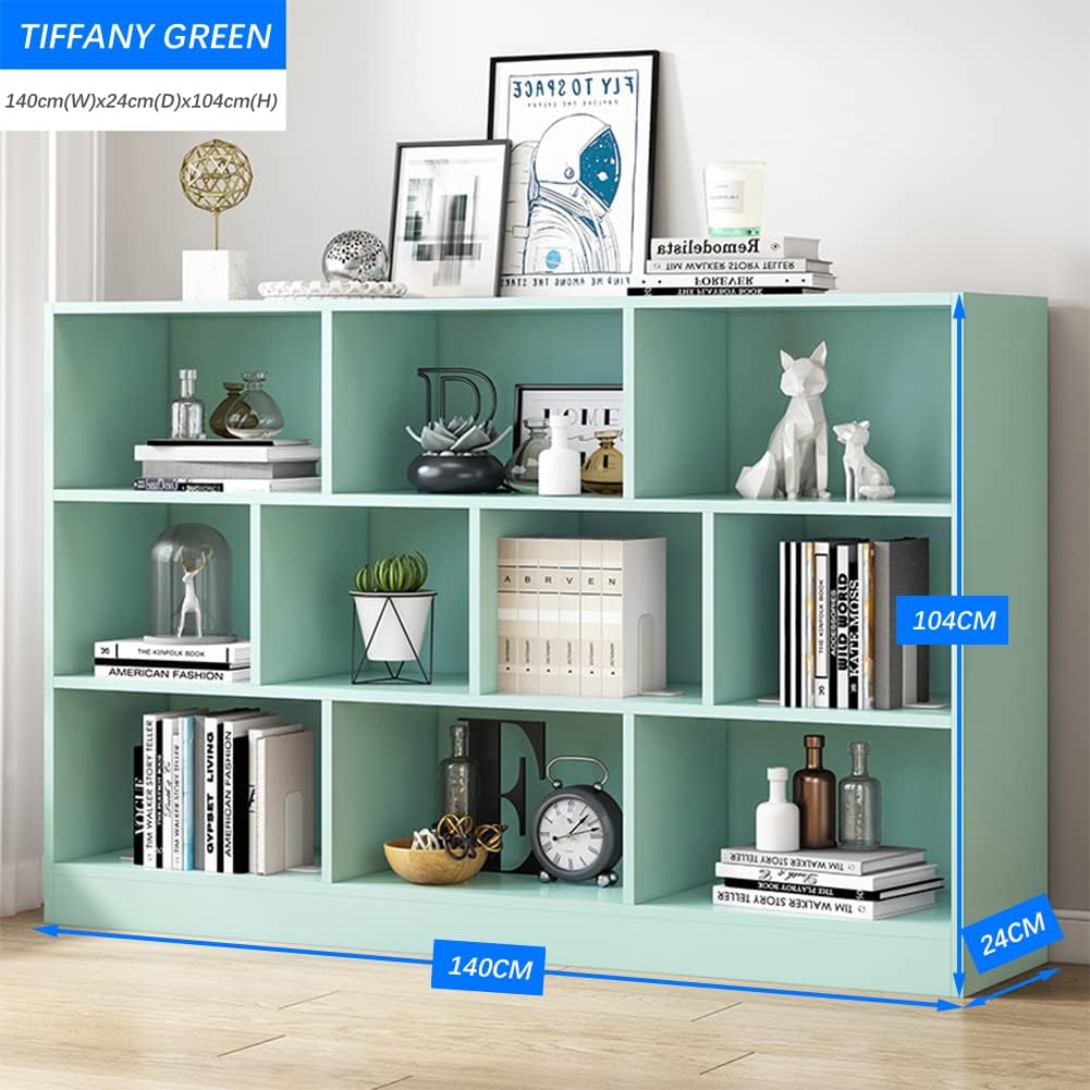 IOTXY Open Shelf Low Bookcase - Wooden 3-Tier Floor Standing Display Cabinet Organizer with Base