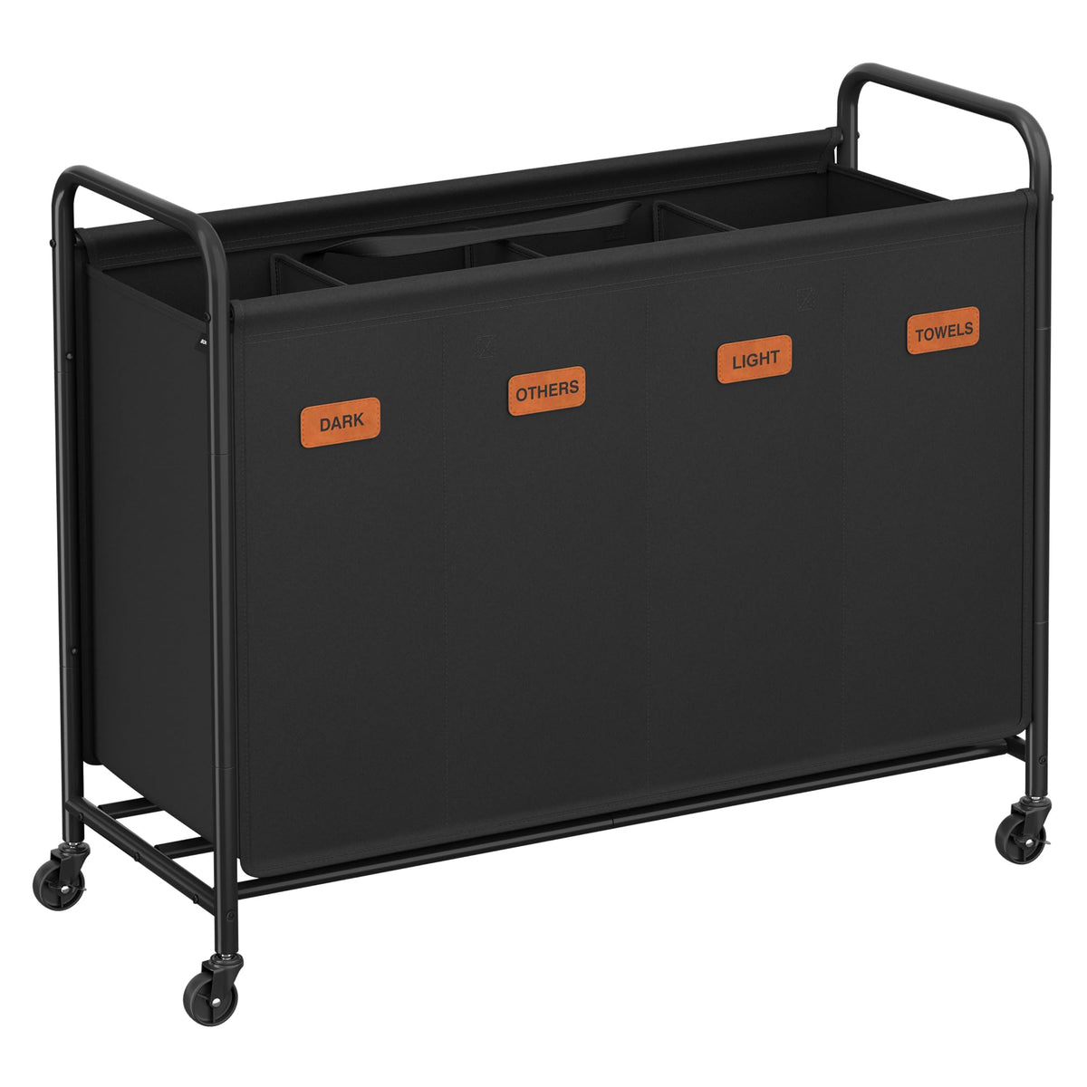 SONGMICS 4-Section Laundry Sorter, Laundry Hamper with Wheels, Rolling Clothes Hamper Cart with
