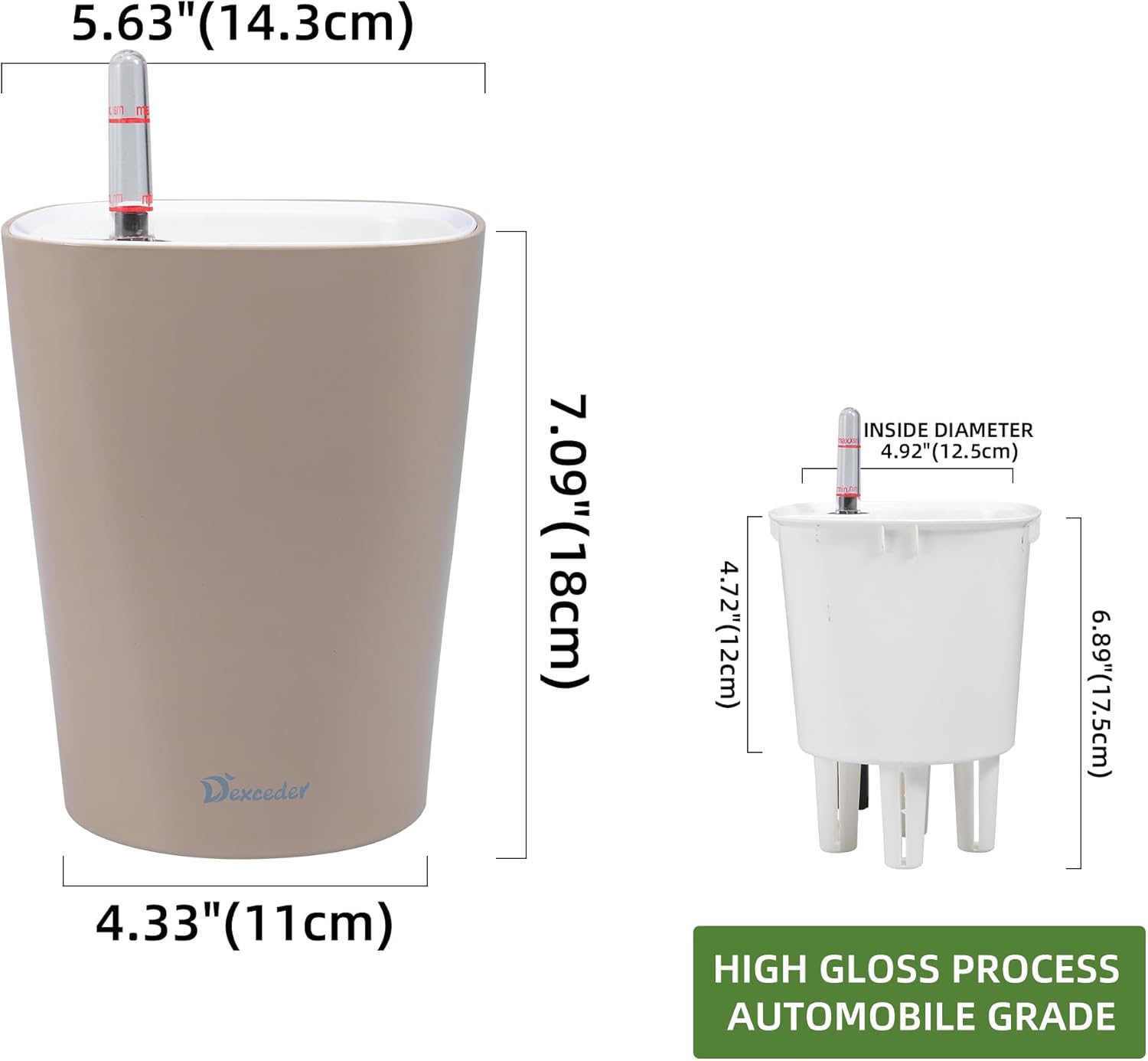 Dexceder 6x7 Self Watering Planter Indoor Outdoor, High Gloss Table Flower Plant Pot with Water