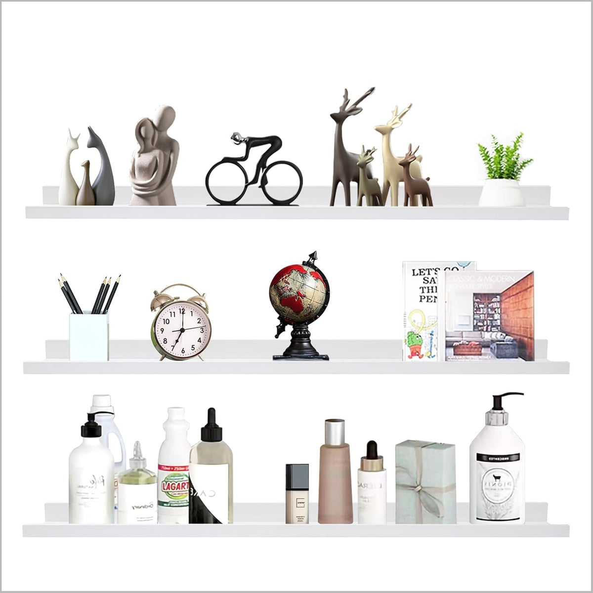 AZSKY 48 Inch White Large Picture Ledges Wood Photo Display Shelf Long Shallow Picture Shelf for