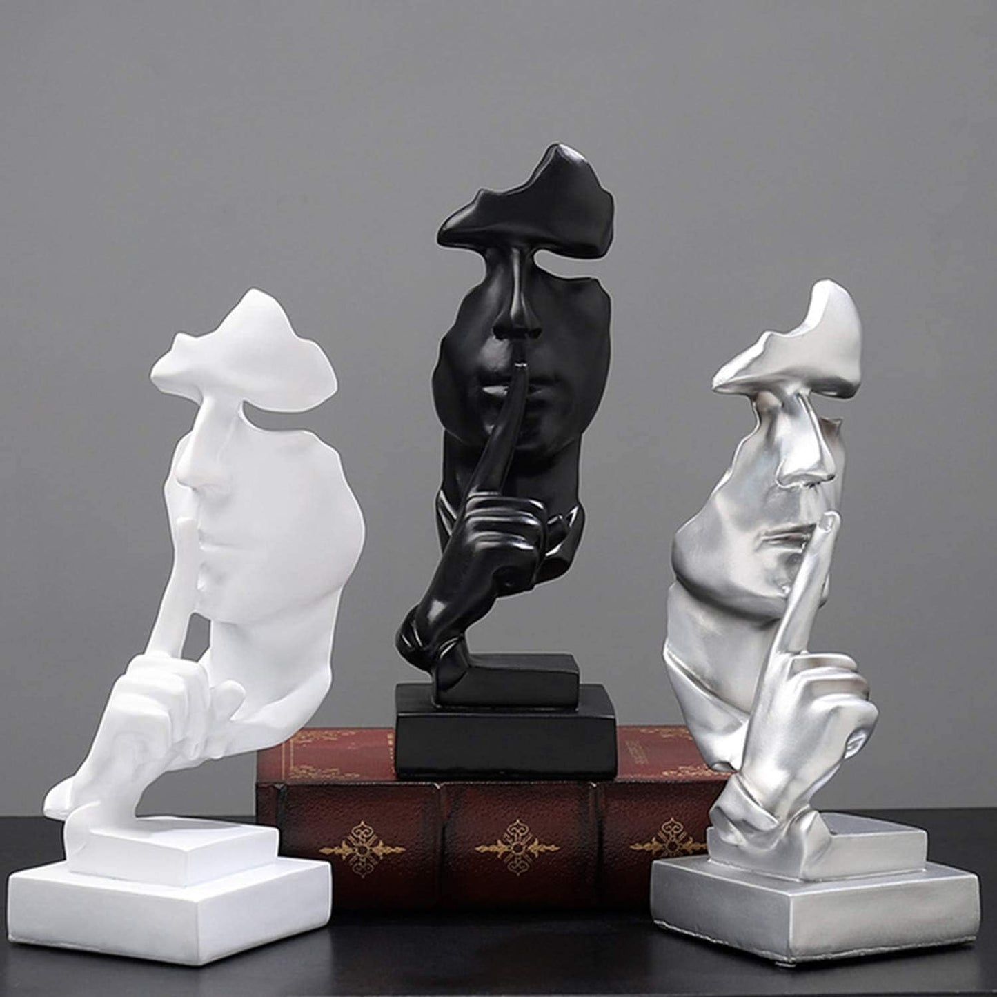 aboxoo Thinker Statue, Silence is Gold Abstract Art Figurine, Modern Home Resin Sculptures