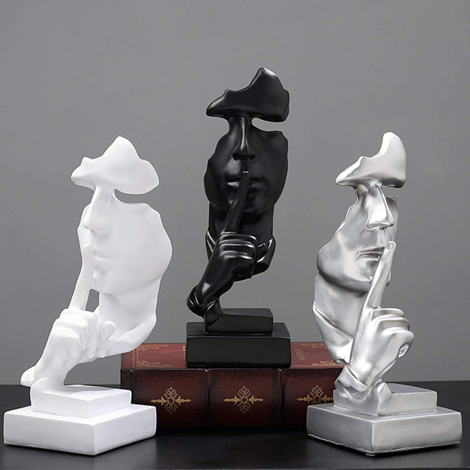 aboxoo Thinker Statue, Silence is Gold Abstract Art Figurine, Modern Home Resin Sculptures