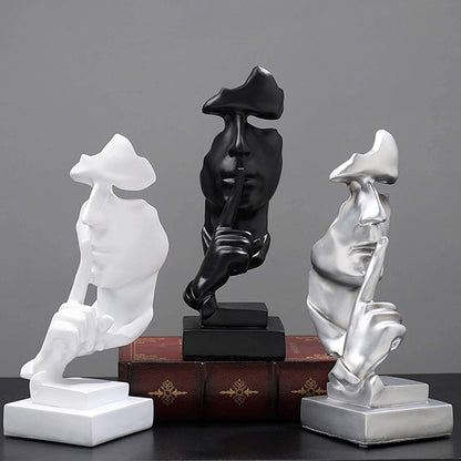 aboxoo Thinker Statue, Silence is Gold Abstract Art Figurine, Modern Home Resin Sculptures