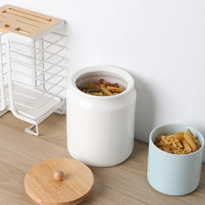 Sweejar Ceramic Kitchen Canisters, 28 FLOZ Porcelain Food Storage Jar with Airtight Seal Wooden
